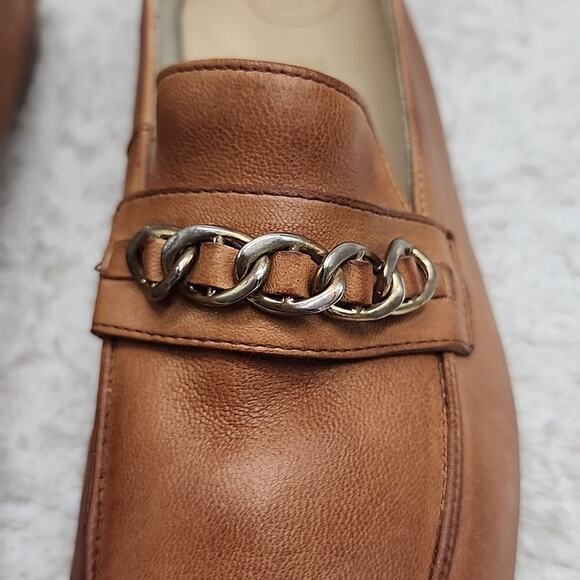 PAUL GREEN NEWCASTLE TAN LEATHER GOLD CHAIN LINK LOAFERS LADIES SIZE 10 NWOB - Picture 5 of 16